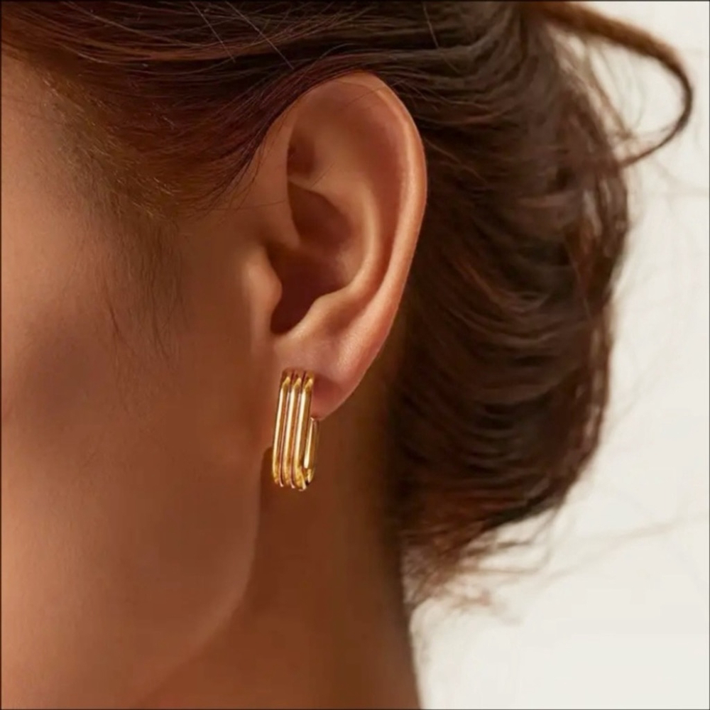 NEW Hoop Earrings Triple bar Deco Gold color - Boutique